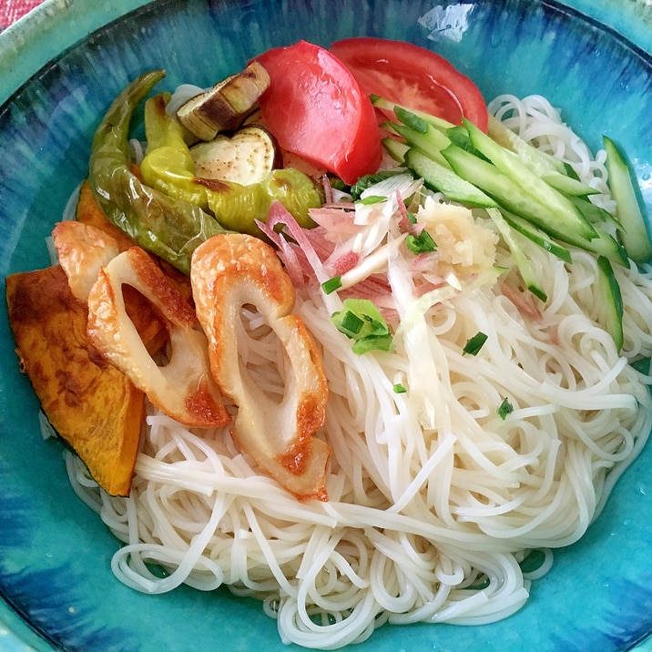 夏野菜のせ☆ご馳走そうめん☆そうめんアレンジ